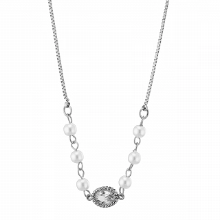 Κολιέ γυναικείο από ανοξείδωτο ατσάλι με πέρλες και λευκό ζιργκόν