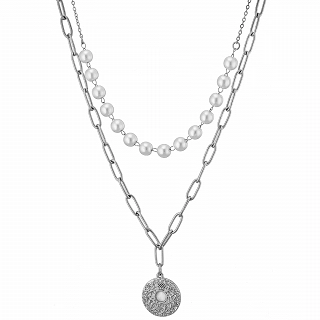 Κολιέ γυναικείο από ανοξείδωτο ατσάλι διπλό με πέρλες