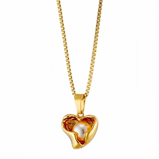 Κολιέ γυναικείο από ανοξείδωτο ατσάλι καρδιά με πέρλα