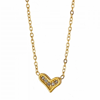 Κολιέ γυναικείο από ανοξείδωτο ατσάλι καρδούλα με λευκά ζιργκόν