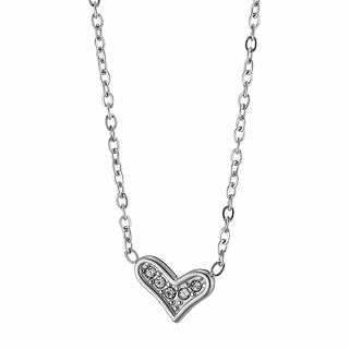 Κολιέ γυναικείο από ανοξείδωτο ατσάλι καρδούλα με λευκά ζιργκόν