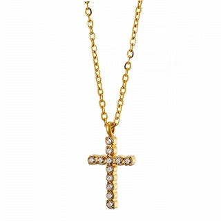 Κολιέ σταυρός από ανοξείδωτο ατσάλι με λευκά ζιργκόν