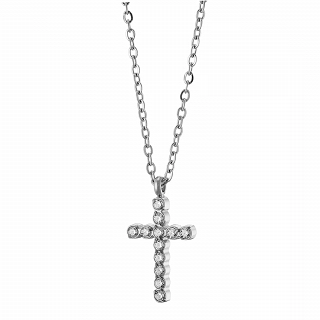 Κολιέ σταυρός από ανοξείδωτο ατσάλι με λευκά ζιργκόν