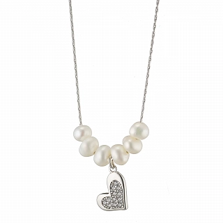 Oxzen γυναικείο κολιέ από ανοξείδωτο ατσάλι, με πέρλες και κρεμαστή καρδιά