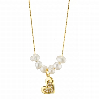 Oxzen γυναικείο κολιέ από ανοξείδωτο ατσάλι, με πέρλες και κρεμαστή καρδιά