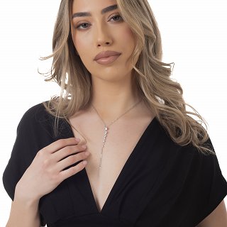 Oxzen γυναικείο ατσάλινο κολιέ με λευκά κρύσταλλα