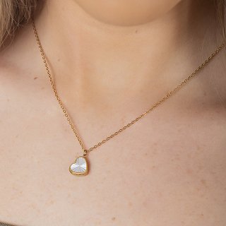 Oxzen γυναικείο ατσάλινο κολιέ καρδιά με οπάλιο