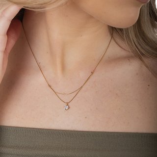 Oxzen γυναικείο ατσάλινο κολιέ μονόπετρο