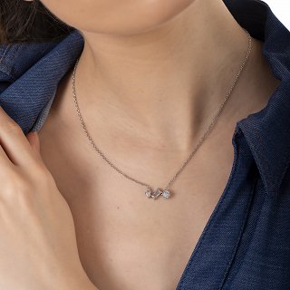 Oxzen γυναικείο ατσάλινο κολιέ με λευκά ζιργκόν