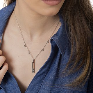 Oxzen ατσάλινο κολιέ μπάρα με ζιργκόν