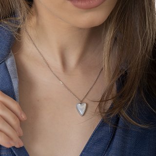 Oxzen ατσάλινο κολιέ με καρδιά οπάλιο