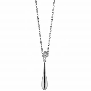 Oxzen ατσάλινο γυναικείο κολιέ με λευκό ζιργκόν