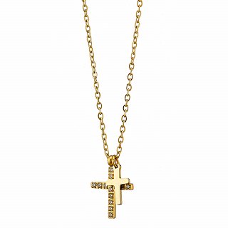 Oxzen ατσάλινο γυναικείο κολιέ διπλός σταυρός