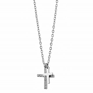 Oxzen ατσάλινο γυναικείο κολιέ διπλός σταυρός