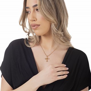 Oxzen ατσάλινο κολιέ σταυρός με ζιργκόν