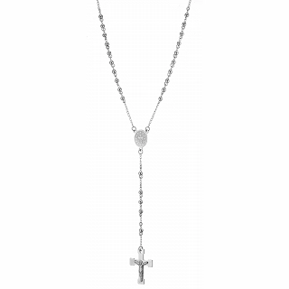 Κολιέ Unisex ροζάριο από ανοξείδωτο ατσάλι ασημί με τον εσταυρωμένο