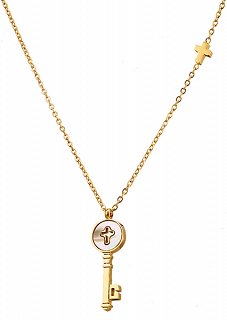 Κολιέ ατσάλινο κλειδί με φίλντισι