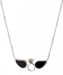 Κολιέ ατσάλινο σε ασημί φτερό με μονόπετρο και πέτρα ζιργκόν