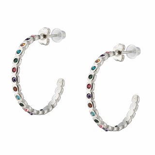 Σκουλαρίκια κρίκοι ατσάλινοι με πολύχρωμα κρύσταλλα