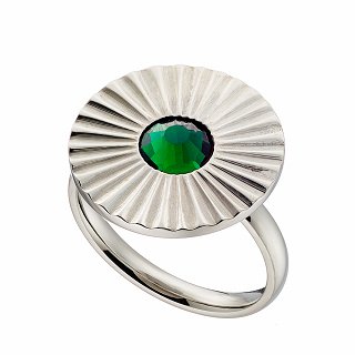 Δαχτυλίδι ατσάλινο στρογγυλό με πράσινη πέτρα ζιργκόν