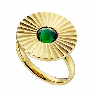 Δαχτυλίδι ατσάλινο στρογγυλό με πράσινη πέτρα ζιργκόν