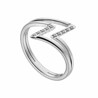 Δαχτυλίδι ατσάλινο διπλό V με λευκά ζιργκόν