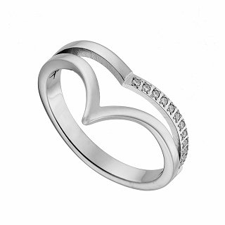 Δαχτυλίδι ατσάλινο σε σχήμα V με λευκά ζιργκόν