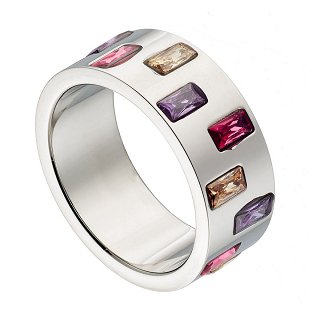 Δαχτυλίδι από ανοξείδωτο ατσάλι βέρα φαρδιά με καρέ πολύχρωμα ζιργκόν