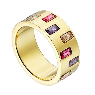 Δαχτυλίδι από ανοξείδωτο ατσάλι βέρα φαρδιά με καρέ πολύχρωμα ζιργκόν