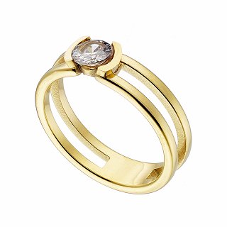 Δαχτυλίδι από ανοξείδωτο ατσάλι, μονόπετρο με λευκό ζιργκόν