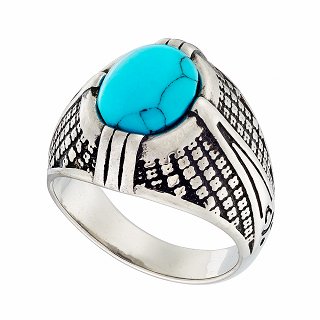 Δαχτυλίδι ανδρικό ατσάλινο με τυρκουάζ ορυκτή πέτρα