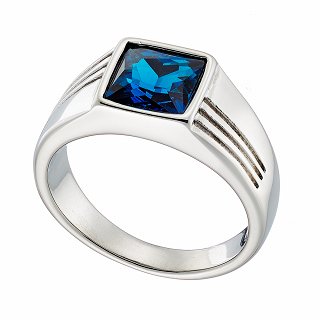 Δαχτυλίδι ανδρικό ατσάλινο με γαλάζια τετράγωνη πέτρα ζιργκόν
