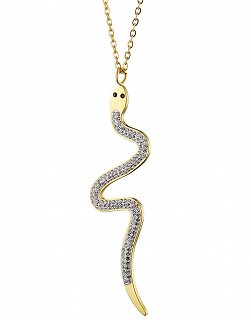 Κολιέ από ανοξείδωτο ατσάλι φίδι με λευκά κρύσταλλα