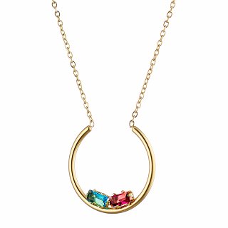 Κολιέ από ανοξείδωτο ατσάλι με γαλάζιο και μωβ κρύσταλλο