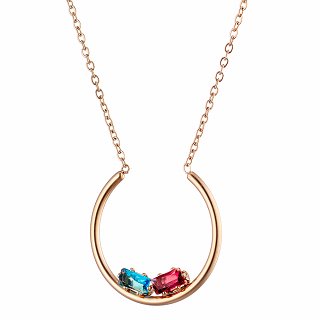 Κολιέ από ανοξείδωτο ατσάλι με γαλάζιο και μωβ κρύσταλλο