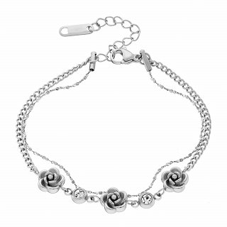 Oxzen βραχιόλι ατσάλινο διπλό με τριαντάφυλλα