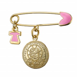 Παραμάνα βρεφική από ασήμι, επιχρυσωμένη με Κωνσταντινάτο διπλής όψης