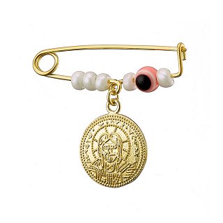 Παραμάνα βρεφική από ασήμι, επιχρυσωμένη με Κωνσταντινάτο διπλής όψης