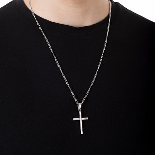 Oxzen ατσάλινος ανδρικός σταυρός με αλυσίδα