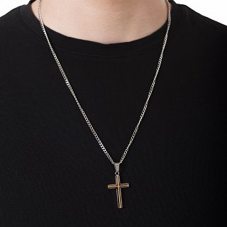 Oxzen ατσάλινος ανδρικός σταυρός με αλυσίδα