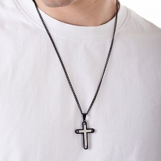 Oxzen ατσάλινος ανδρικός σταυρός με αλυσίδα