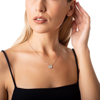 Oxzen κολιέ ασημένιο με φίλντισι και πέτρες ζιργκόν