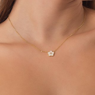 Oxzen κολιέ ασημένιο μαργαρίτα με φίλντισι και πέτρα ζιργκόν