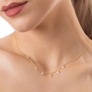 Oxzen κολιέ ασημένιο με λευκές πέτρες ζιργκόν