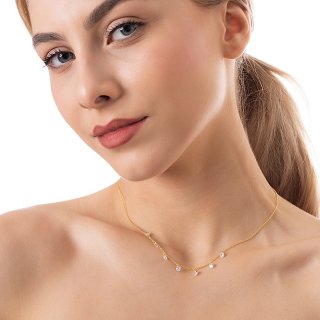 Oxzen κολιέ ασημένιο με λευκές πέτρες ζιργκόν