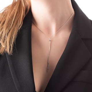 Oxzen κολιέ ασημένιο γραβάτα με πέτρες ζιργκόν