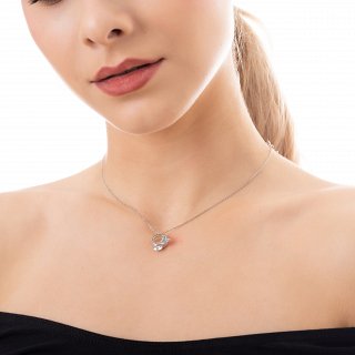 Oxzen κολιέ ασημένιο με πέτρα ζιργκόν και γαλάζια πεταλούδα