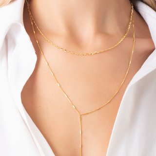 Oxzen κολιέ ασημένιο διπλό γραβάτα