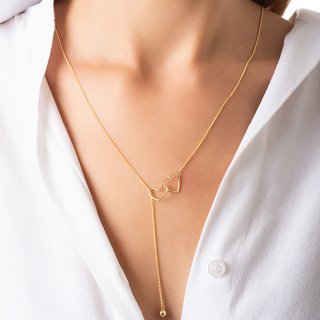 Oxzen κολιέ ασημένιο γραβάτα με καρδούλες