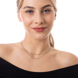 Oxzen κολιέ ασημένιο διπλό